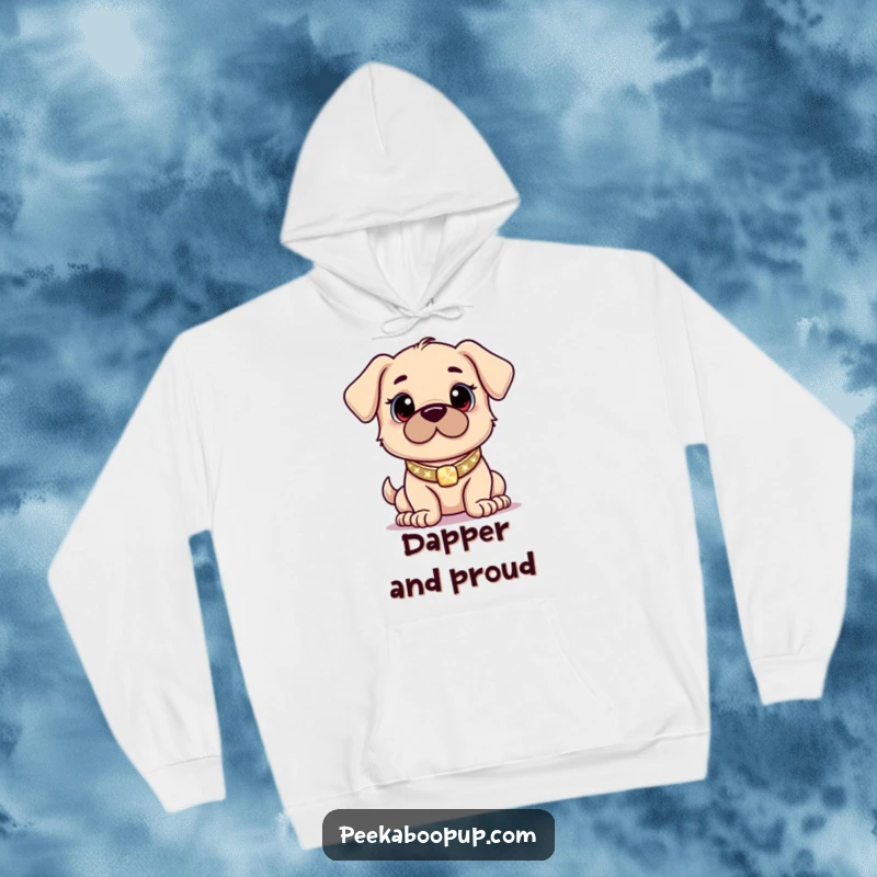 Funny hoodie featuring a proud puppy wearing a dazzling, sparkling collar and posing confidently, designed for warmth.