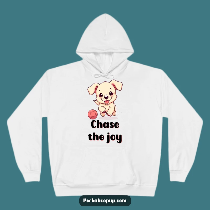 Cozy Funny Puppy Ball Chase Hoodie: Warm Apparel for Adorable Dog Enthusiasts