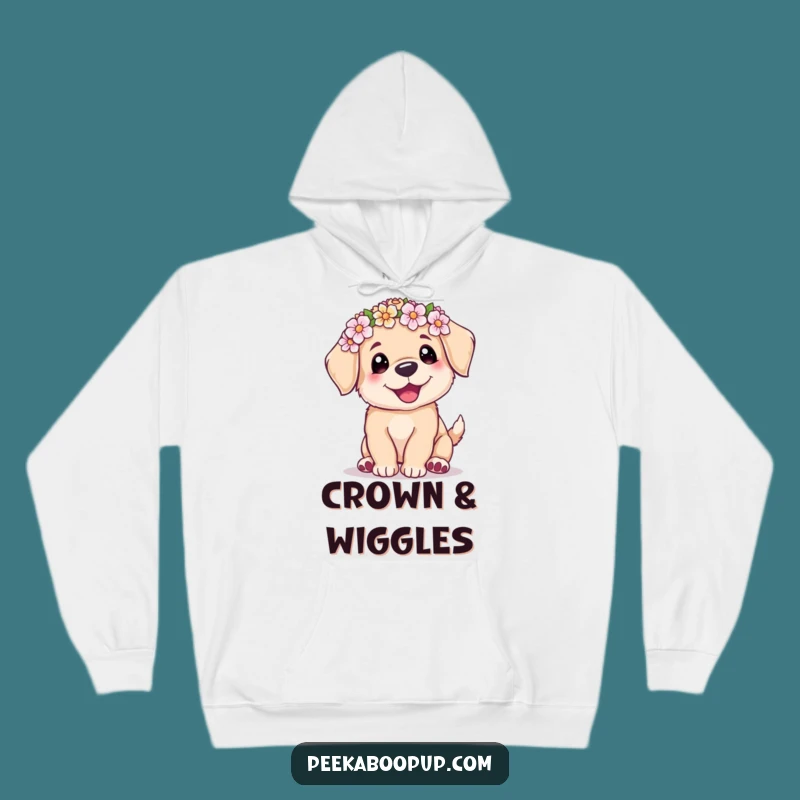 Cozy Funny Puppy Flower Crown Hoodie: Warm Wiggle, Perfect Gift