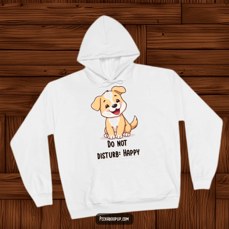 Funny Hoodie: Features a joyful puppy spinning with its tail wagging furiously, radiating happiness. A cozy, humorous gift.