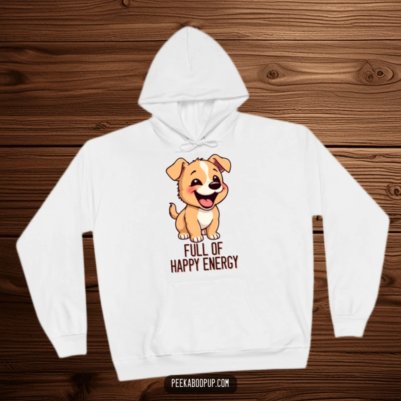 Funny Happy Puppy Hoodie: A warm hoodie featuring a happy puppy barking with a joyful bounce