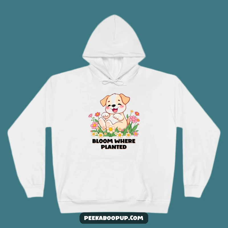 Funny Puppy Rolling in Flowers Hoodie: Cozy & Cheerful Dog Lover's Gift