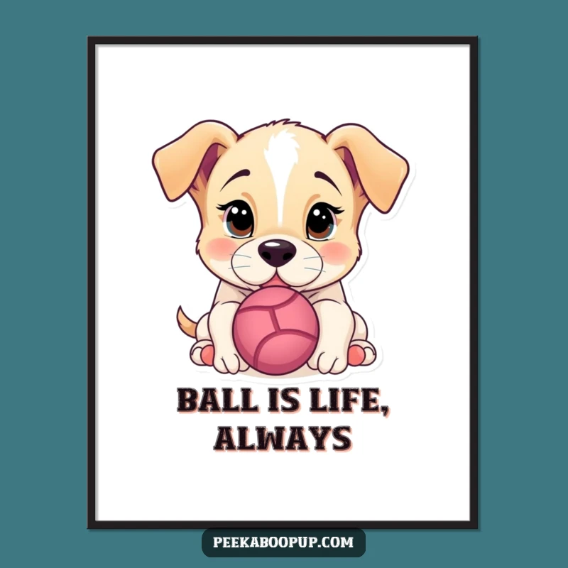 Free Printable Puppy Wall Art: Funny Dog Nudging Ball, Perfect Downloadable Home Decor