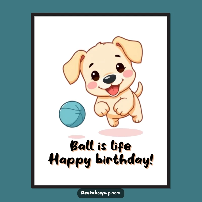 Cute Free Printable Wall Art: Puppy Chasing Ball Poster, Downloadable Joyful Decor