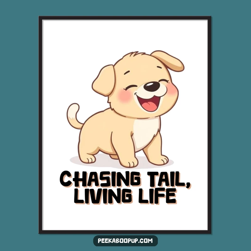 Funny Free Printable Wall Art: Giggling Puppy Tail Chase Playful Downloadable Art Print