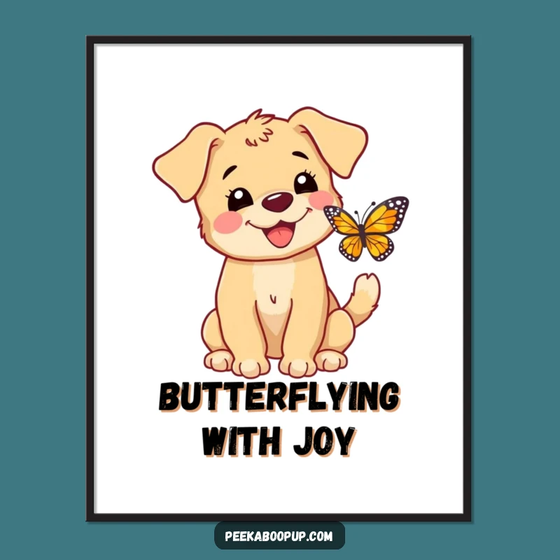 Free Printable Wall Art: Cheerful Puppy Butterfly - Funny Downloadable Art