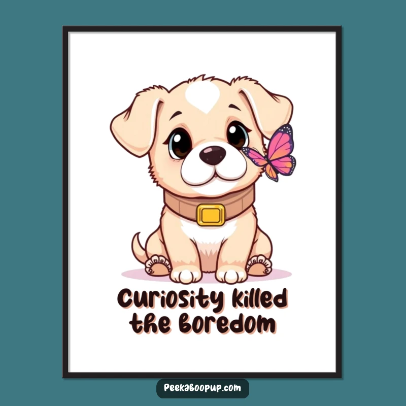 Free Printable Wall Art: Curious Puppy, Giant Collar, Funny Dog Downloadable Decor