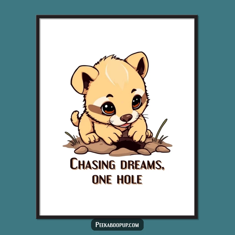 Free Printable Wall Art: Determined Puppy Making Hole, Cute & Quirky Animal Decor