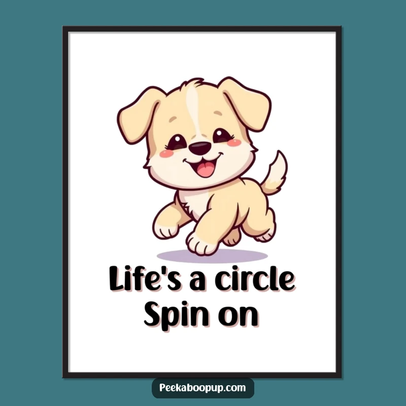 Free Printable Wall Art: Funny Puppy Chasing Tail, Hilarious Dog Downloadable Decor