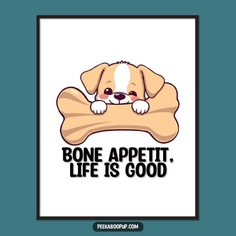 Free Printable Wall Art: Puppy's Bone Peek, Humorous Downloadable Decor for Dog Lovers