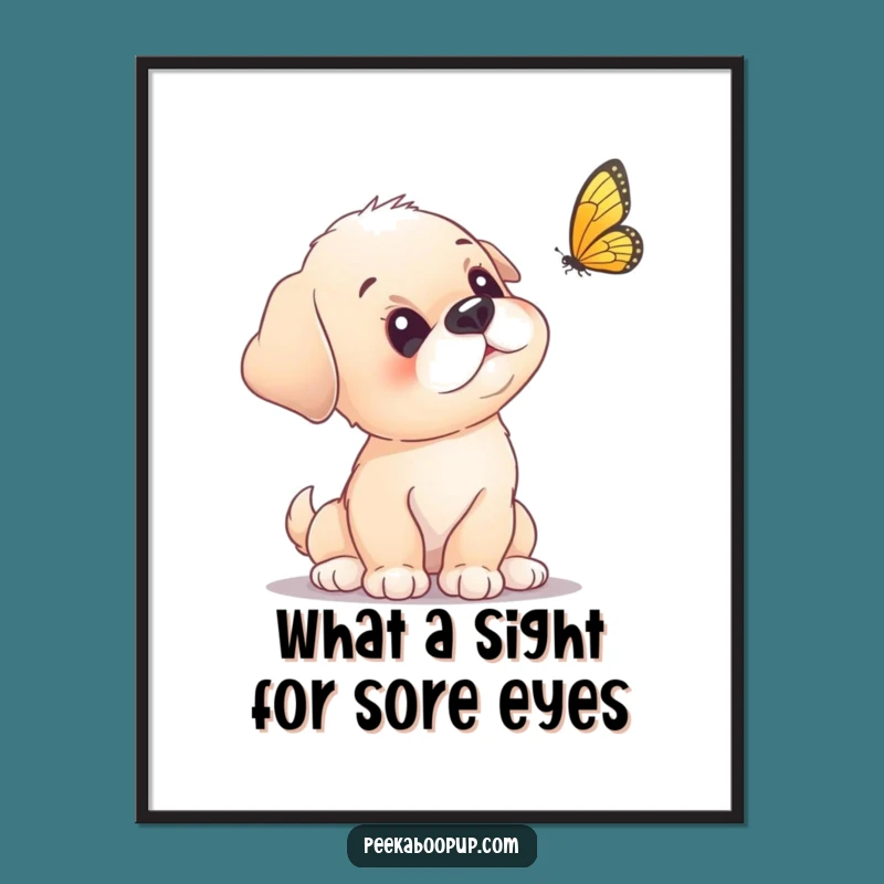 Funny Free Printable Wall Art: Curious Puppy & Butterfly, Whimsical Downloadable Decor