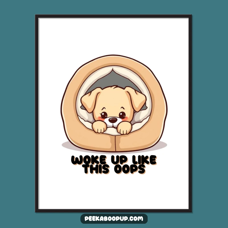 Funny Free Printable Wall Art: Mischievous Puppy in Bed, Downloadable Cute Decor