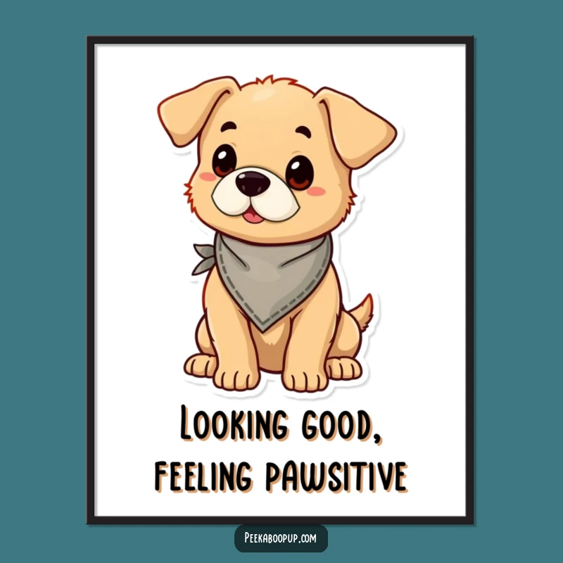 Funny Free Printable Wall Art: Proud Puppy Bandana Pose Stylish Downloadable Art Print