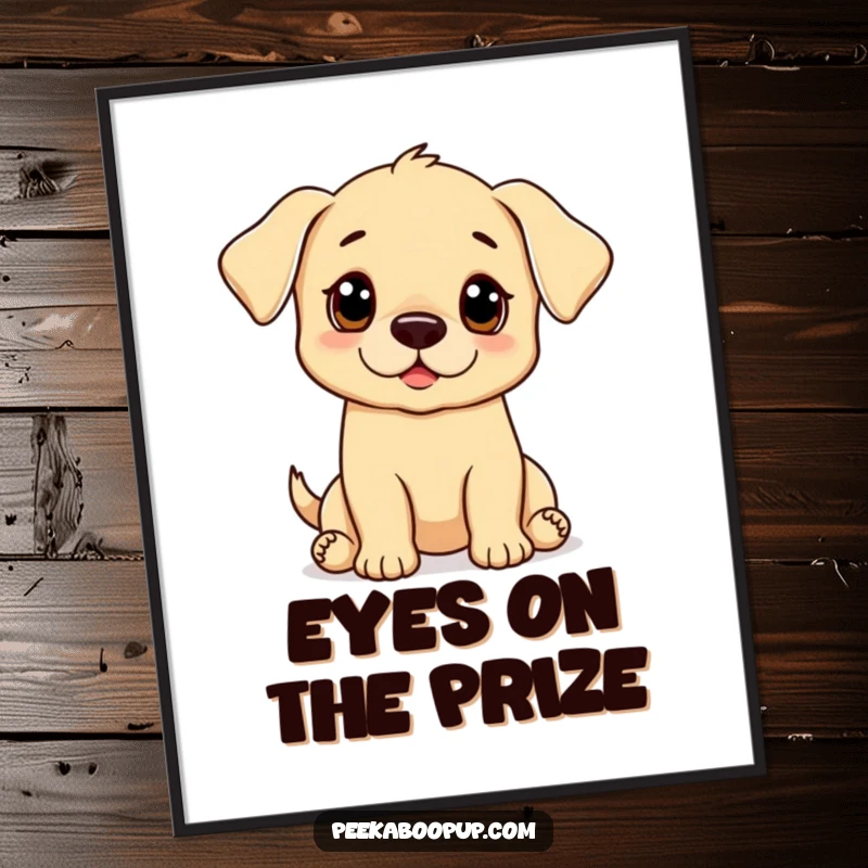 Funny Free Printable wall art: A delightful puppy with massive, pleading eyes striking an impossibly cute begging pose for attention.