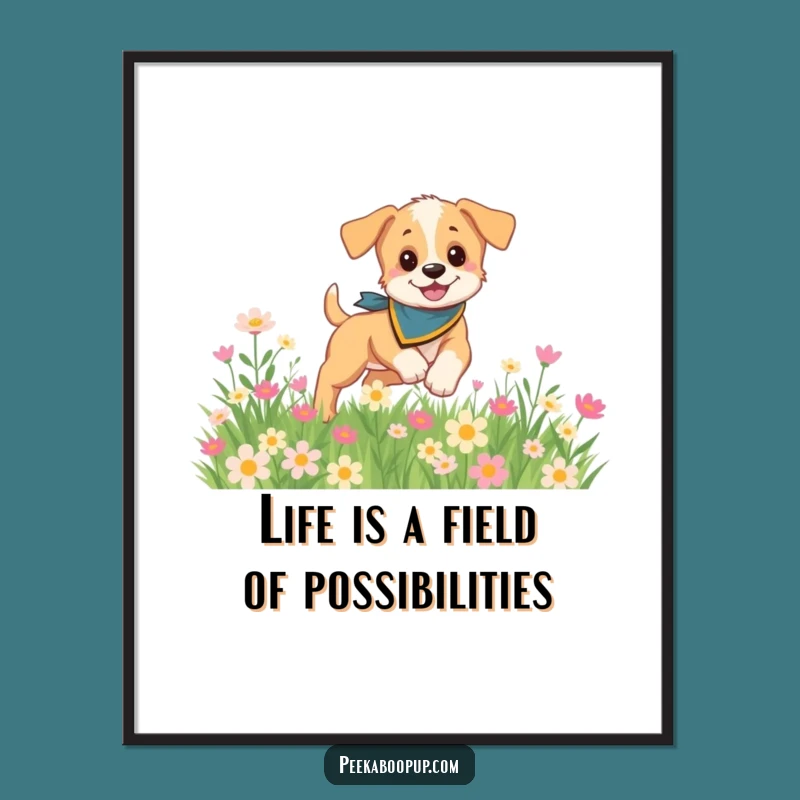 Free Printable Puppy Wall Art - Bandana Pup Flowers Downloadable Decor