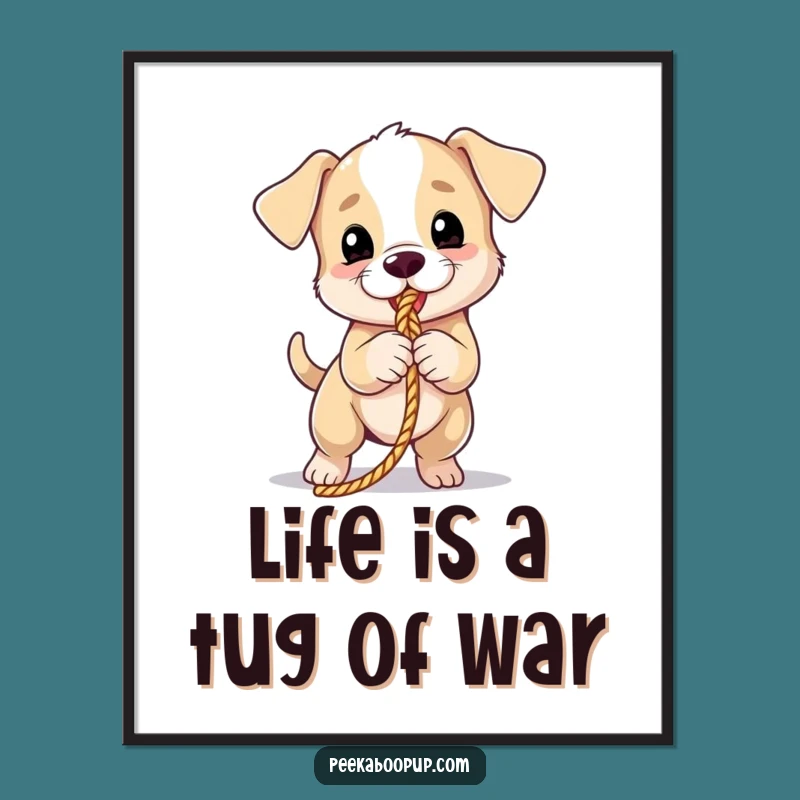 Funny Free Printable Wall Art: Playful Puppy Tug-of-War, Downloadable Dog Art!