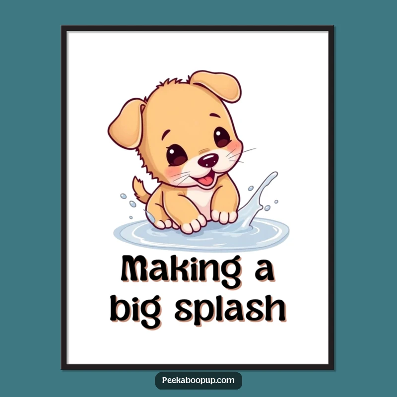 Funny Free Printable Wall Art: Puppy Splashing Joy, Downloadable Playful Art!