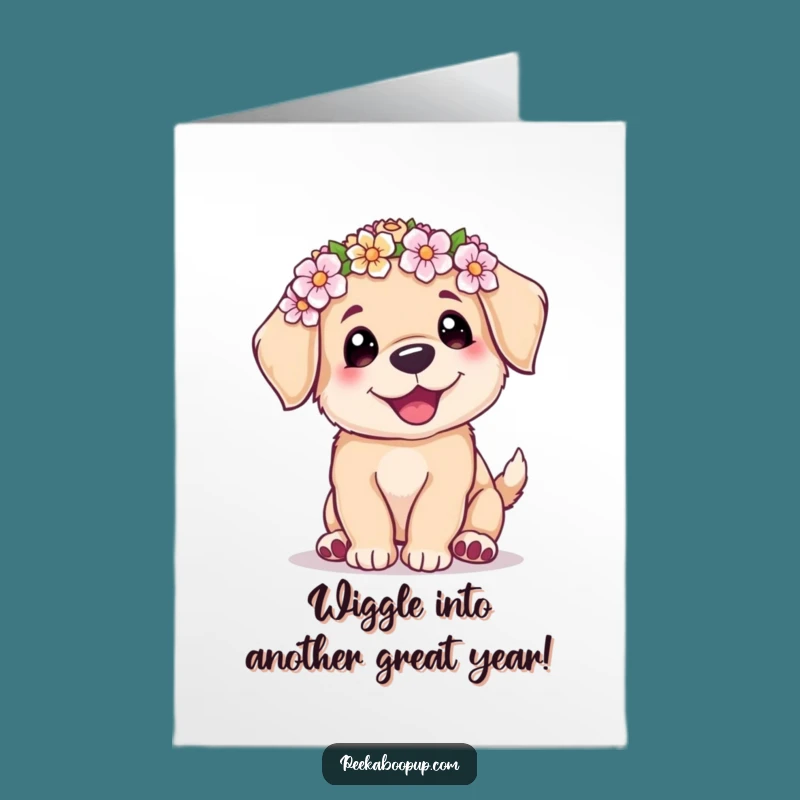 Free Printable Birthday Card: Cute Puppy Wiggle - Funny Dog Downloadable Gift
