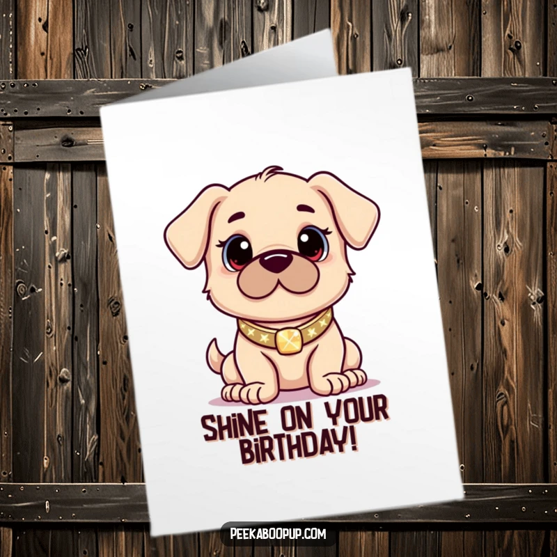 Funny Free Printable Birthday Card: A proud puppy with a sparkling collar poses confidently and stylishly.