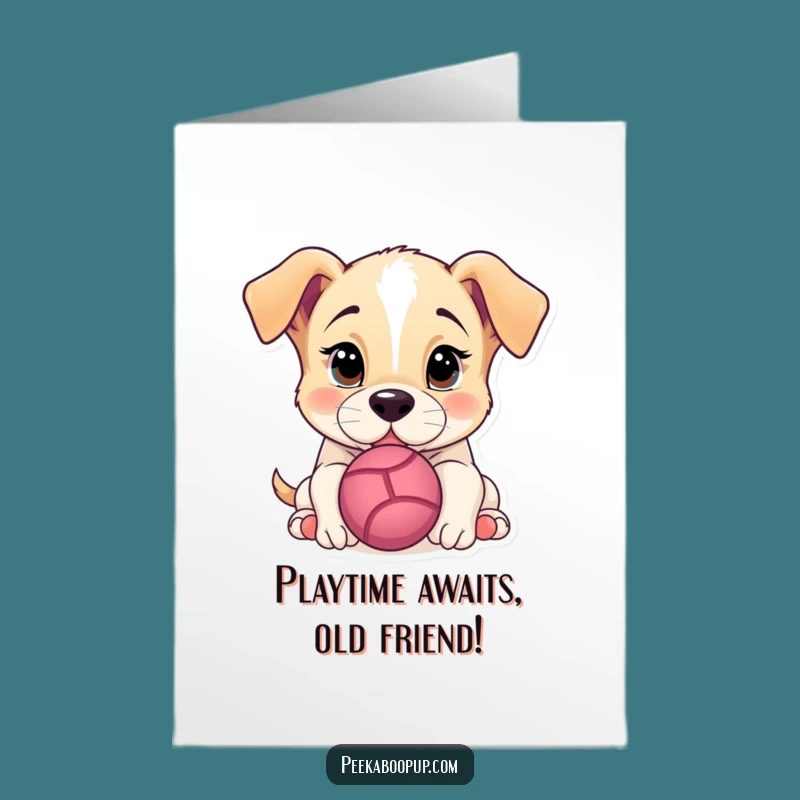 Free Printable Puppy Birthday Card: Funny Dog Nudging Ball, Perfect Downloadable Gift
