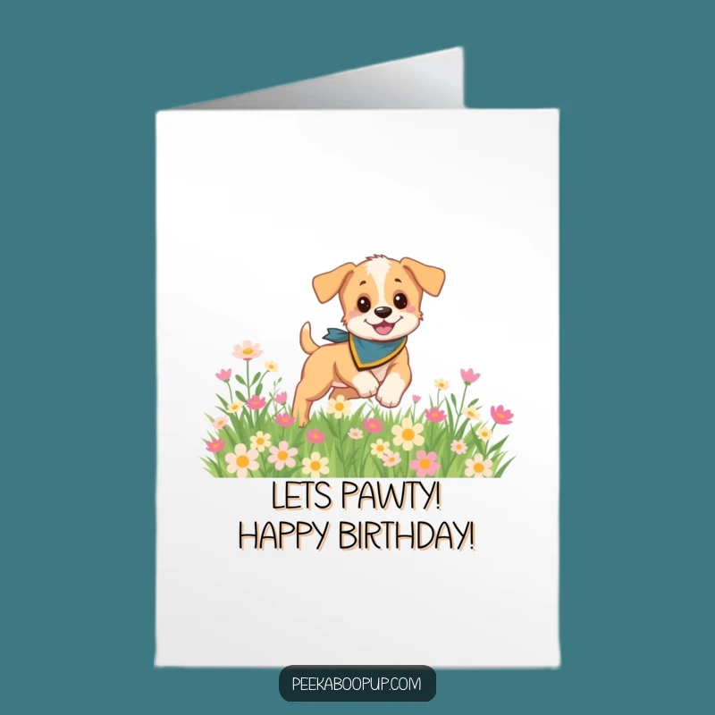 Free Printable Puppy Birthday Card - Bandana Pup Flowers Downloadable Gift