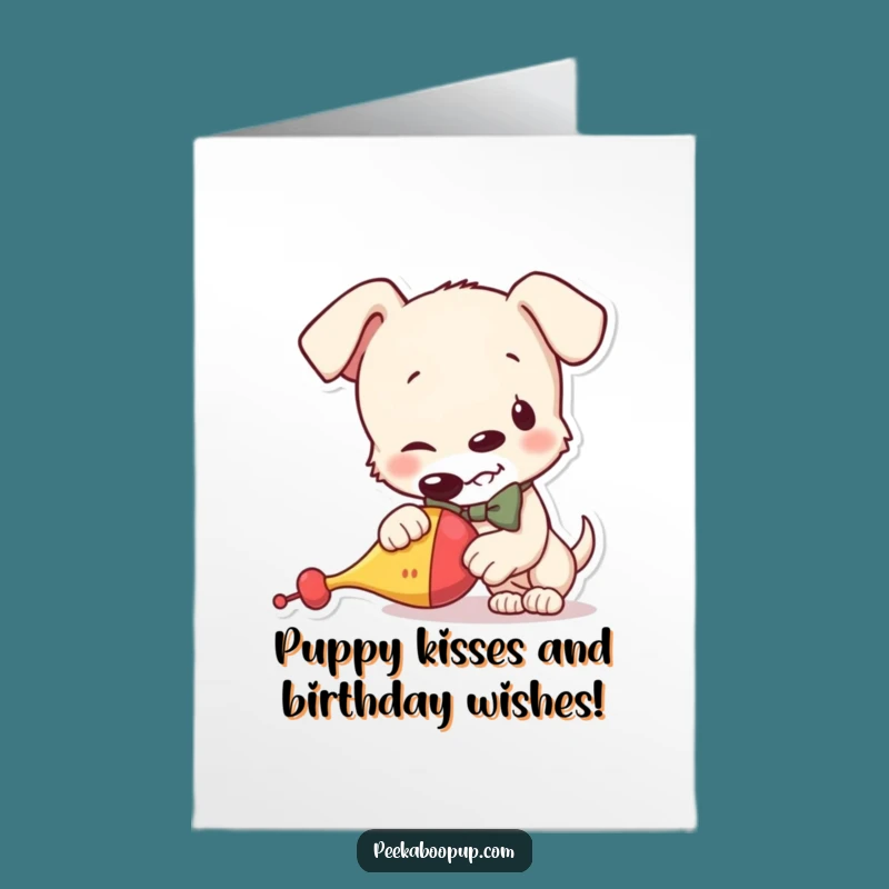 Free Printable Birthday Card Puppy Bowtie Squeaky Toy Funny Downloadable Gift