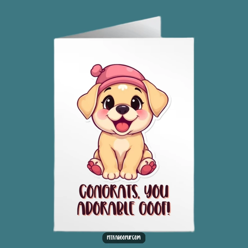 Free Printable Congrats Card: Giggling Puppy, Funny Hat, Downloadable Cheer!