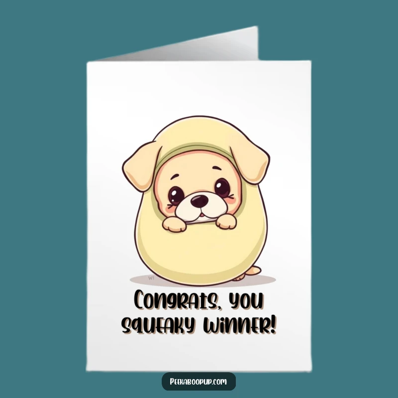 Free Printable Congrats Card: Puppy Peeking, Funny Toy, Downloadable Cheer!