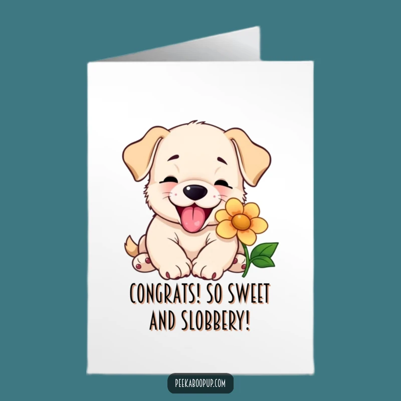 Free Printable Congrats Card: Puppy's Happy Flower Kiss - Funny Downloadable Gift