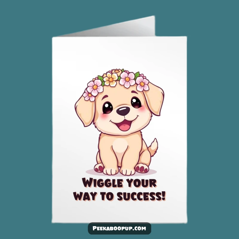 Free Printable Congrats Card: Wiggling Puppy - Joyful Dog Downloadable Gift Idea