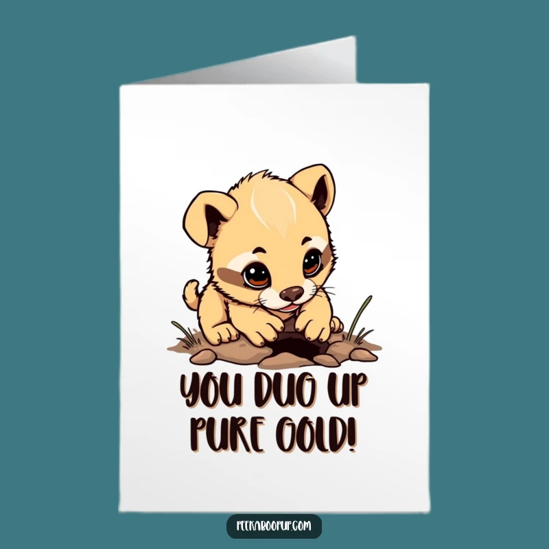 Free Printable Congratulations Card: Determined Puppy Digs Up Cheers for Your Success!
