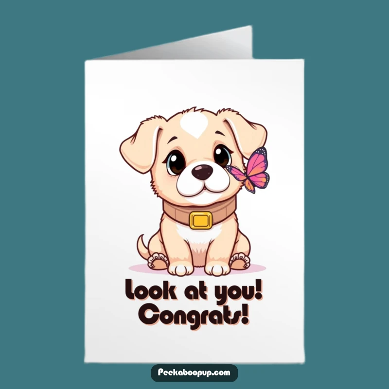 Free Printable Congrats Card: Puppy's Wonder, Oversized Collar, Downloadable Cheer