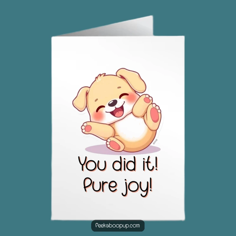 Free Printable Congrats Card: Ecstatic Puppy celebrates win funny downloadable gift