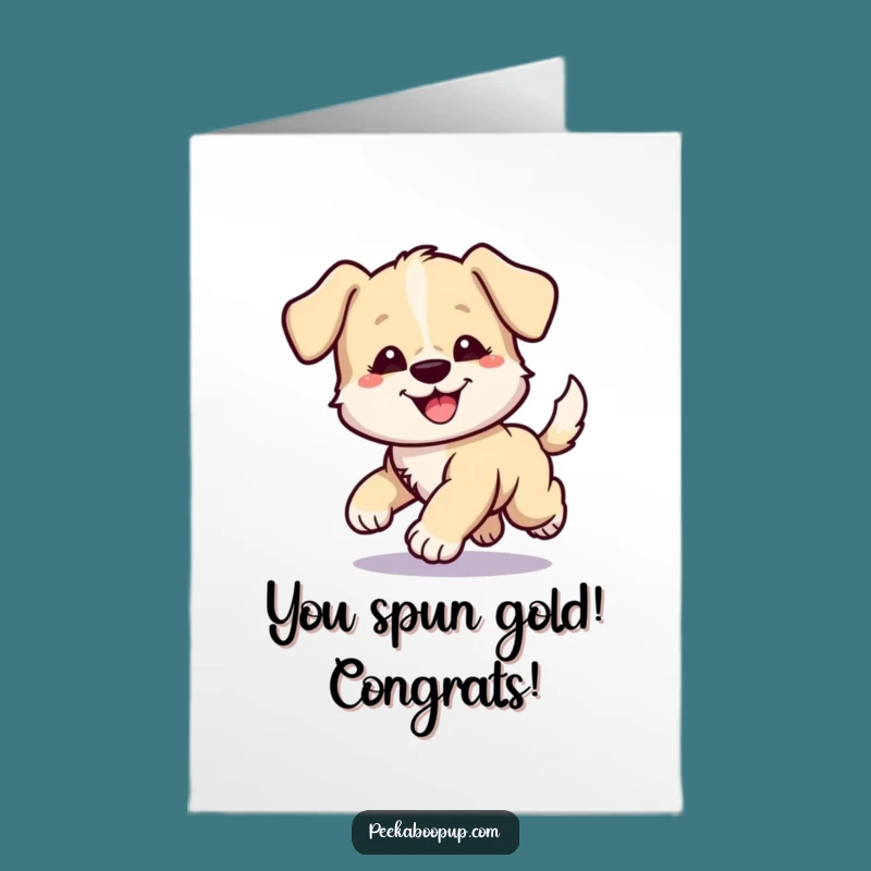 Free Printable Congrats Card: Silly Puppy Tail Chase, Downloadable Celebration Art