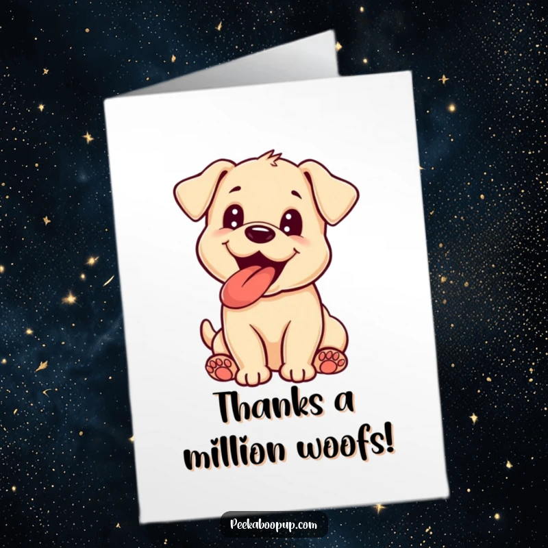 Funny Free Printable Thank You Card with a happy puppy panting, tongue out, expressing sincere thanks.