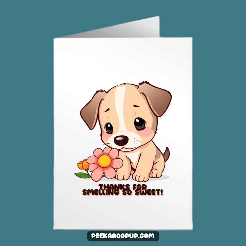 Free Printable Thank You Card: Puppy's Flower Sniff Shows Gratitude, Downloadable Thanks