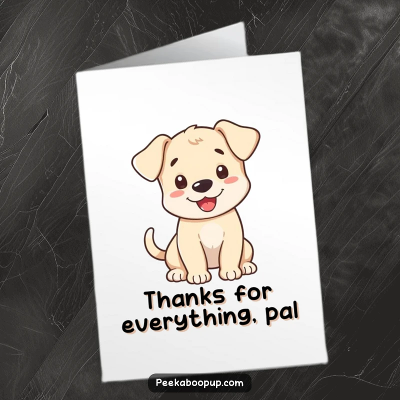 Funny Free Printable Thank You Card: An adorable puppy with a blur of a tail wags enthusiastically in greeting.