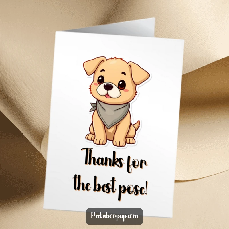 Funny Free Printable Thank You Card: A puppy sporting a small bandana strikes a proud pose, conveying heartfelt thanks.