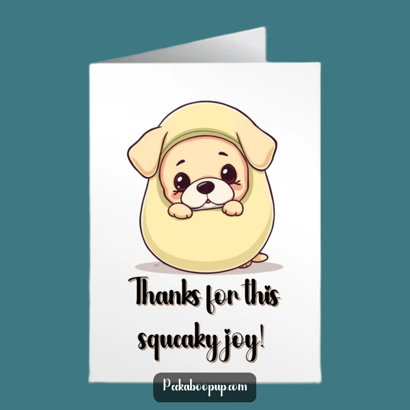 Free Printable Thank You Card: Puppy Peeking, Funny Toy, Downloadable Gratitude!