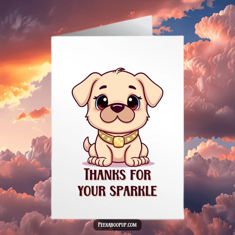 Funny Free Printable Thank You Card: A proud puppy wearing a sparkling collar poses with self-assured grace.