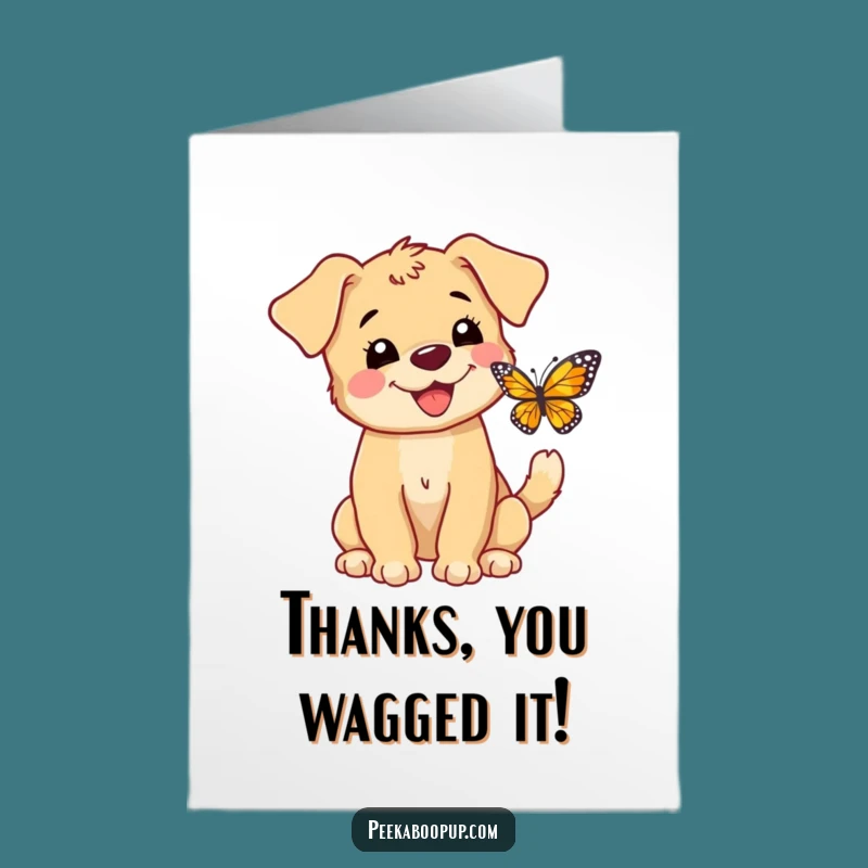 Free Printable Thank You Card: Puppy Butterfly Chase - Funny Downloadable Gift