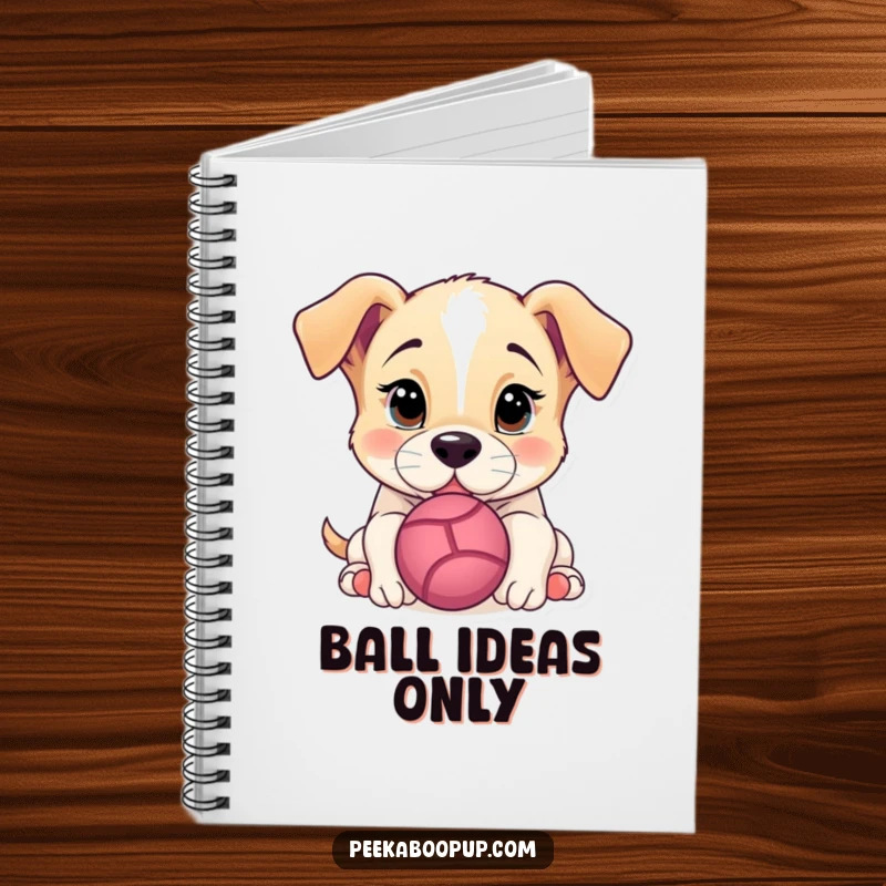 Funny Notebook with a puppy intently nudging a ball, designed for capturing notes with a touch of canine charm.