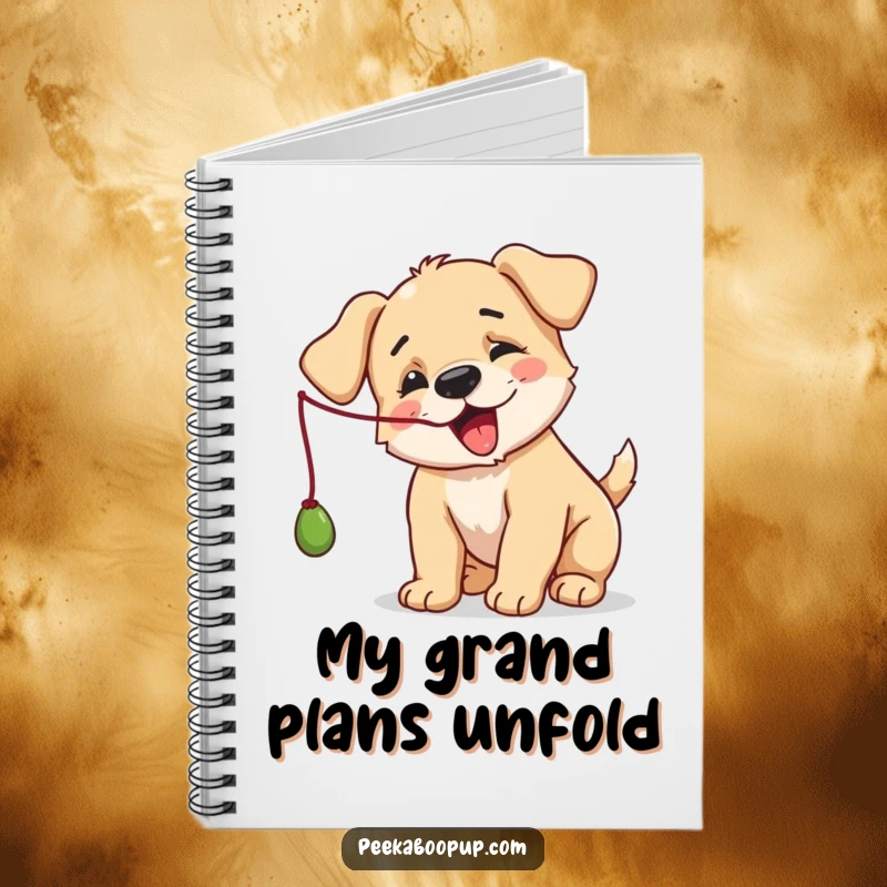Funny Puppy Notebook: Features a playful puppy batting at a string, perfect for note-taking