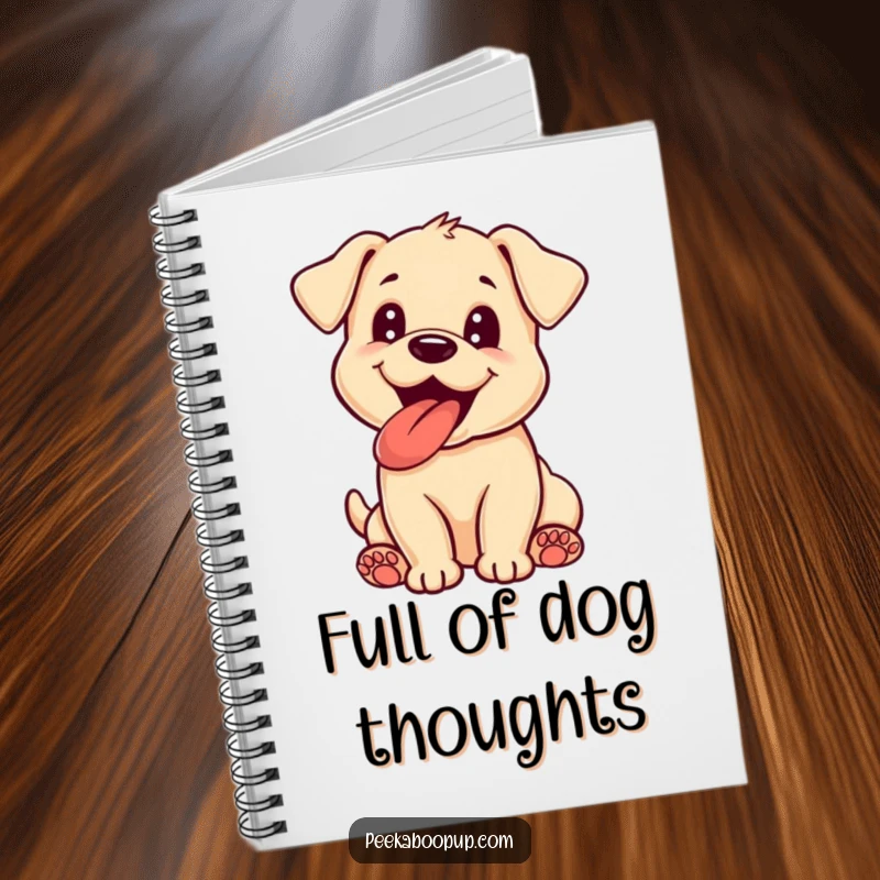 Funny puppy notebook cover featuring an excited dog panting with its tongue lolling out, inspiring joyful note-taking.