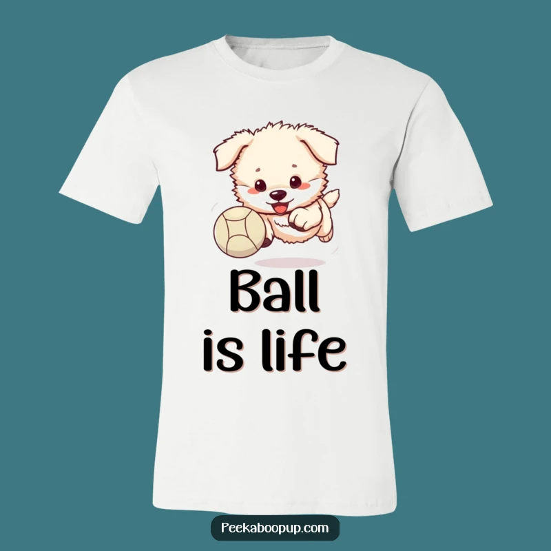 Funny Puppy Ball T-Shirt - Fluffy Puppy Bouncing Ball Tee