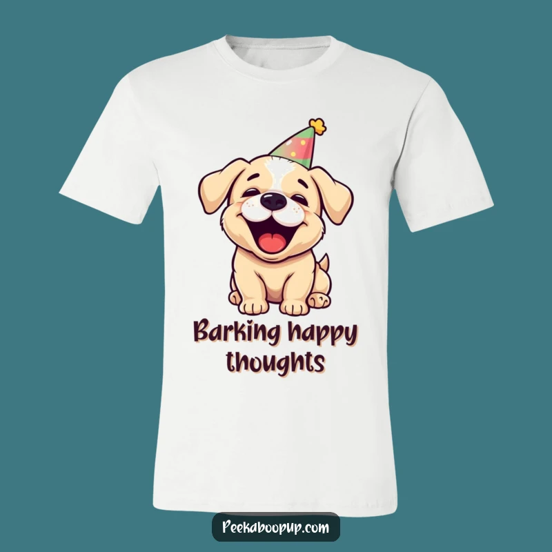 Funny Barking Puppy T-Shirt - Joyful Party Hat Dog Humorous Gift