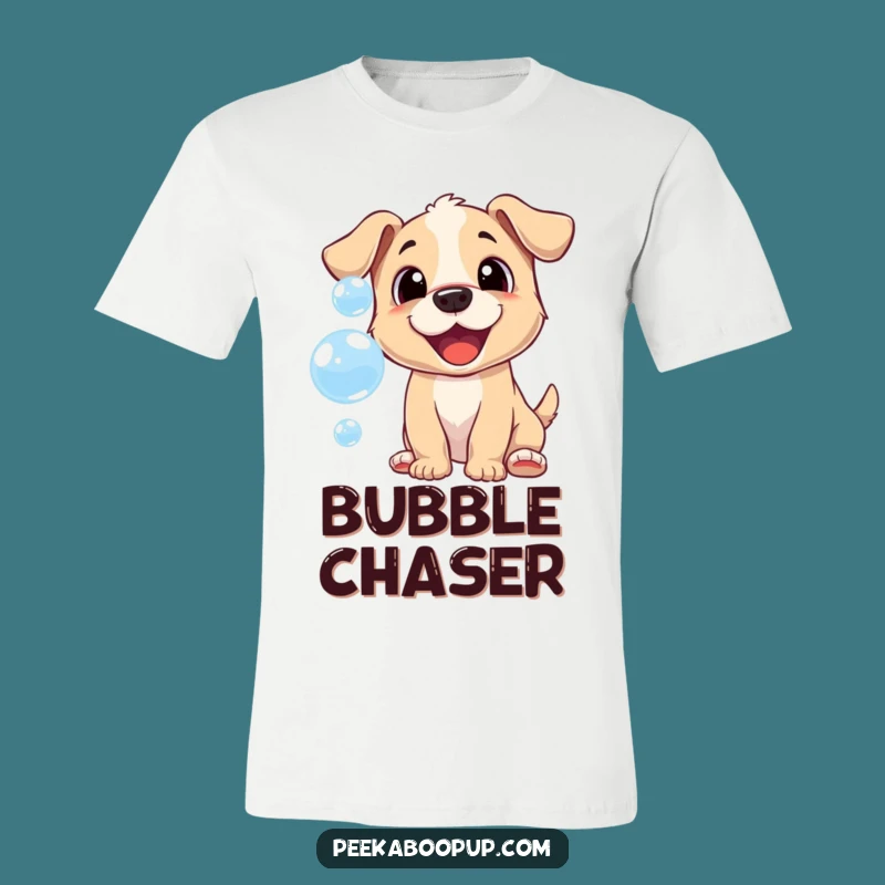 Funny Bubble Puppy T-Shirt: Cheerful Chase Humor, Playful Apparel