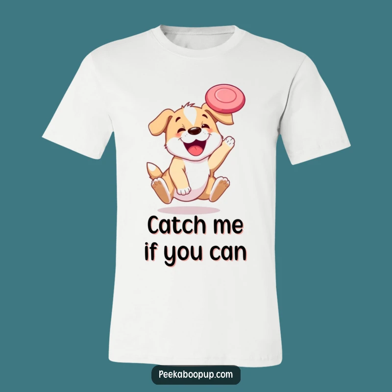 Funny Happy Puppy Frisbee Catch T-Shirt - Perfect Dog Lover Gift!