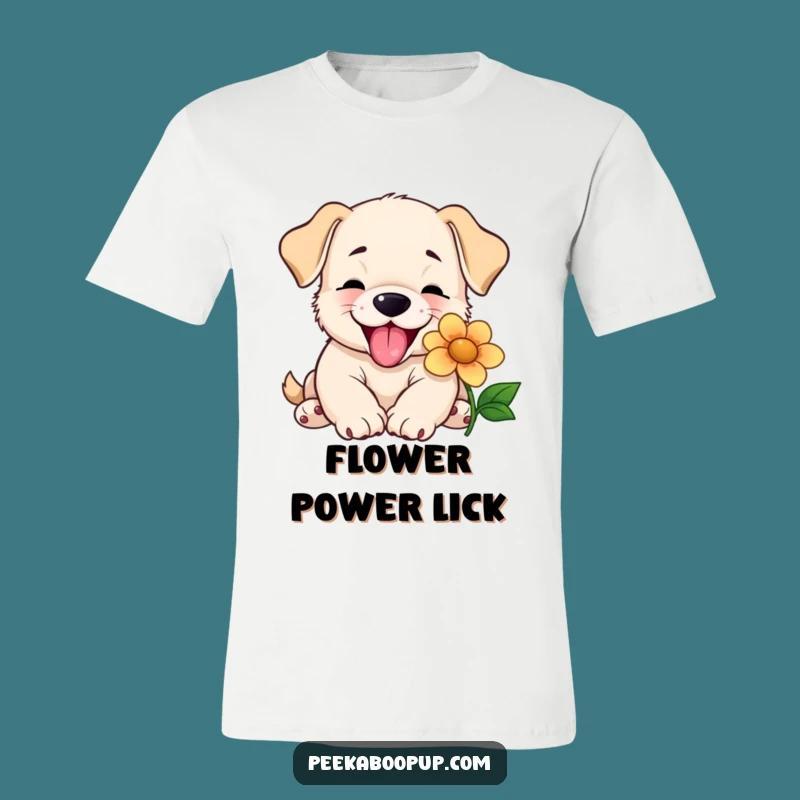 Funny Puppy Lick T-Shirt - Happy Dog's Flower Affection