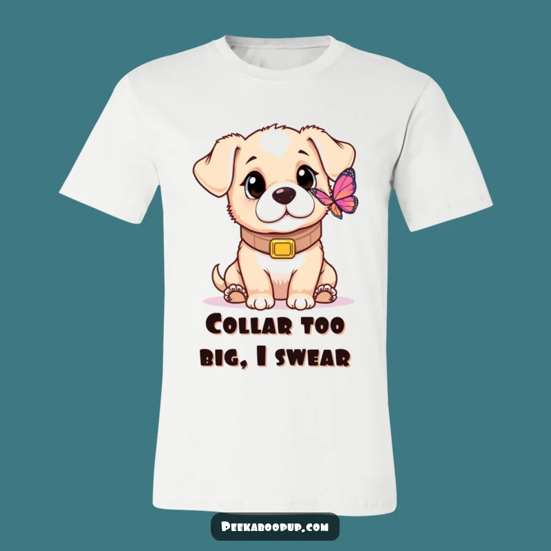 Funny Puppy Butterfly T-Shirt: Charming Oversized Collar Pup Apparel, Perfect Gift